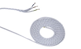 D0664  Cavo 1m White Braided Twisted 3 Core 0.75mm Cable